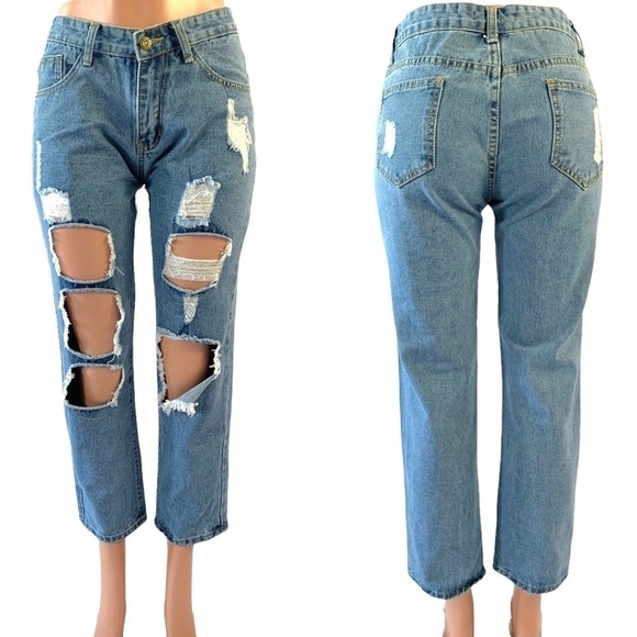 ZAFUL DISTRESS BLUE JEANS STRAIGHT LEG WOMEN SIZE  MEDIUM 29 - Picture 1 of 11